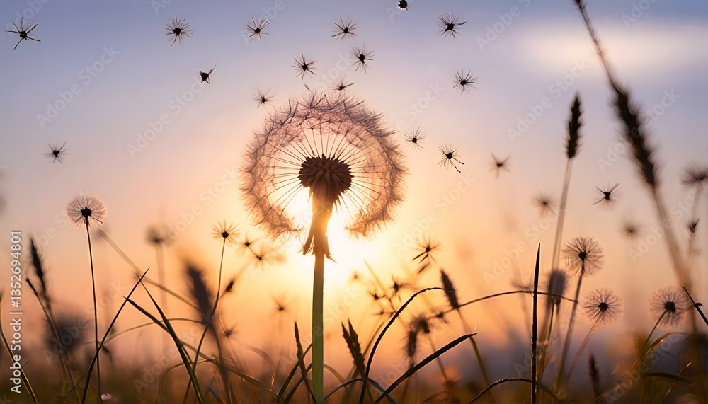 Obraz premium Dandelions Dancing in the Golden Hour.