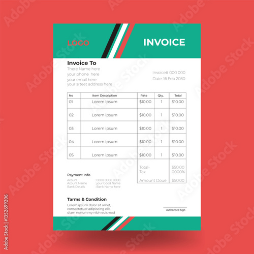 Invoice minimal adn clean template design. Bill form business invoice accounting