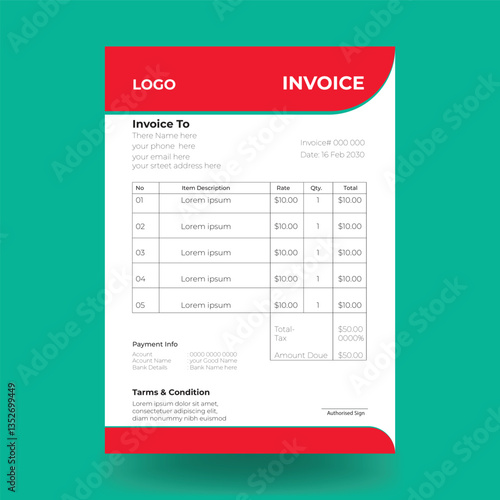 Invoice minimal and corporate design template. Bill form business invoice accounting
