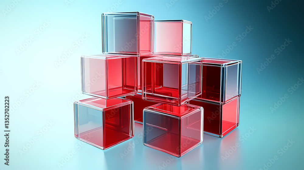 Obraz premium Abstract Red and Transparent Cubes
