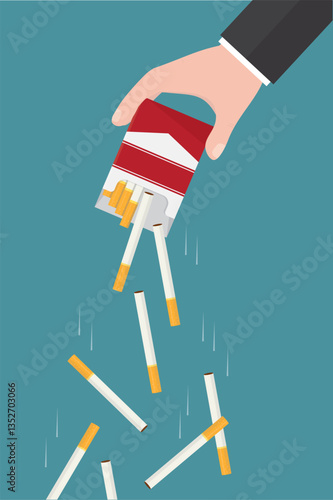 Smoker hand shaking out cigarettes from pack. Quit smoking. Healthcare, healthy lifestyle. Stop smoking and bad habit concept. Social issues.