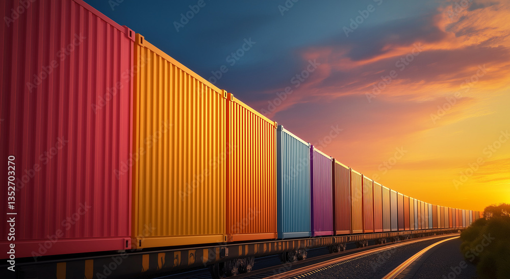 Fototapeta premium Colorful cargo containers on the side of an open train car 
