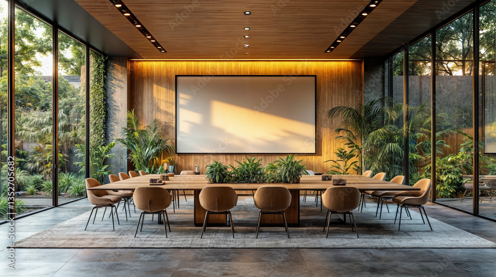 Fototapeta premium Interior of a modern meeting room with a large table in the middle of the room
