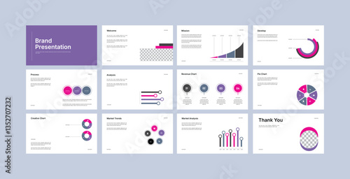 Minimalist Infographic Style Complete Brand Guideline Presentation Design Template. Creative brand identity design. marketing banner, advertising brochure, annual business report, website slider.