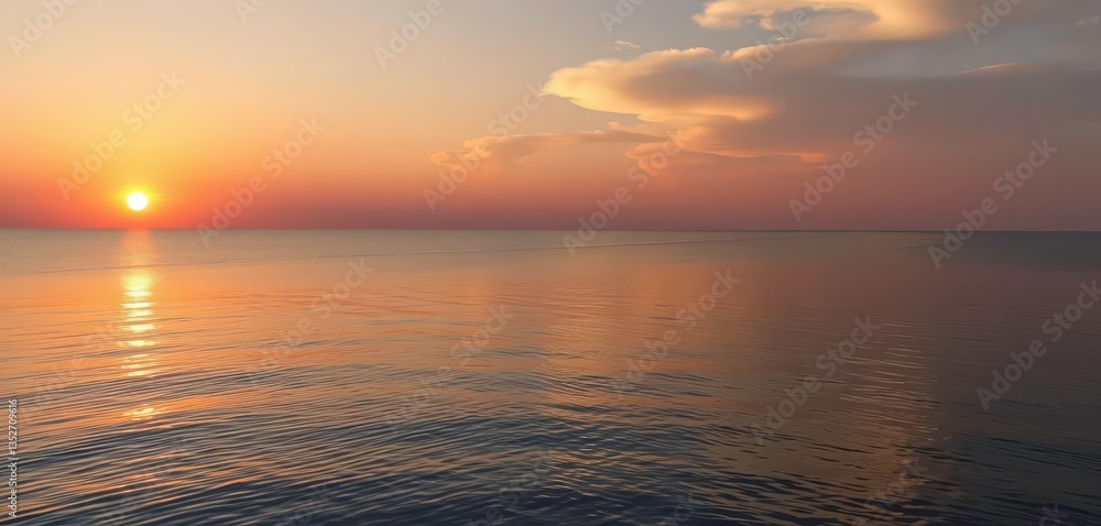 Naklejka premium Serene sunset over tranquil waters, reflecting golden light, background, idyllic