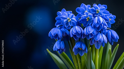 A Stunning Macro Shot Capturing the Vibrant Beauty of a Cluster of Delicate Blue Spring Flowers Against a Soft Blurred Background