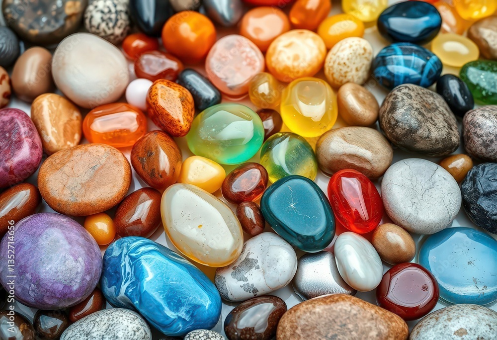 Smooth river stones arranged in chakra colors, evoking energy flow, blue, orange Smooth river stones arranged in chakra colors, evoking energy flow, blue, orange