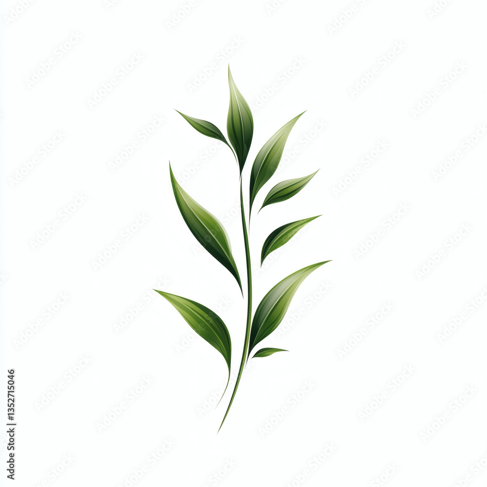 Fototapeta premium Green leaf branch illustration on a clean white background 