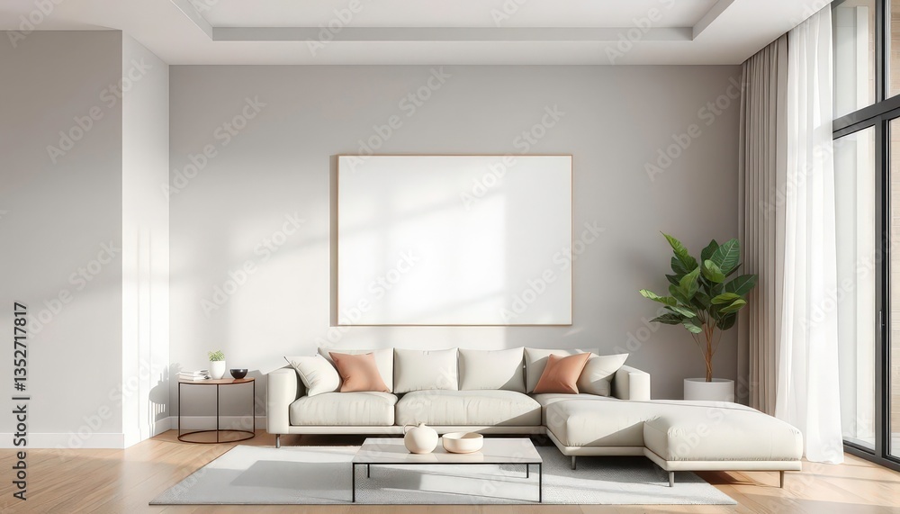 Square mockup of empty wall art in calm living room Minimalist, serene interior with blank canvas for design showcase, artwork, gray Square mockup of empty wall art in calm living room Minimalist, serene interior with blank canvas for design showcase, artwork, gray