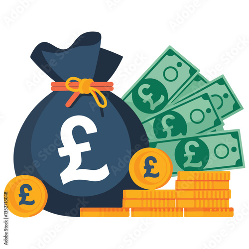 UK Banknotes and Coins Isolated