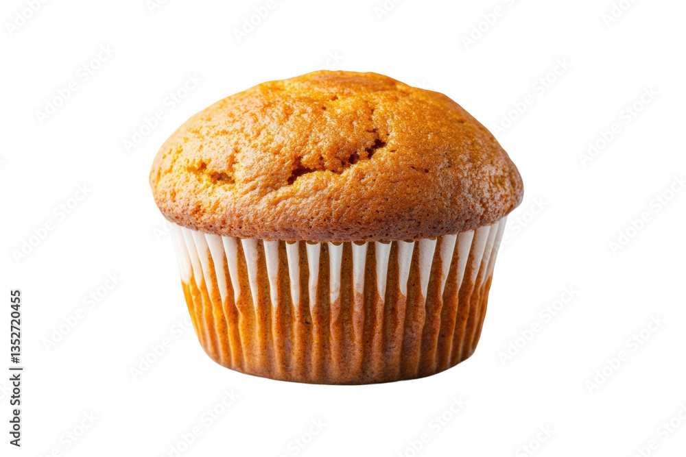 Golden pumpkin muffin with fluted wrapper on black background, cut out Golden pumpkin muffin with fluted wrapper on black background, cut out