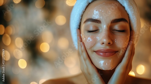 Woman Enjoying a Facial Treatment With a Soothing Mask at a Serene Spa During...