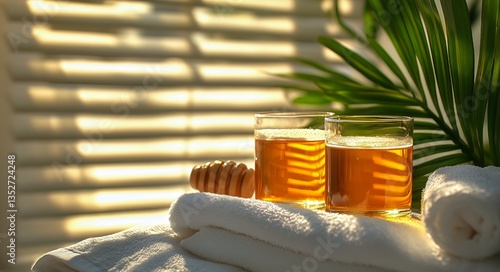 Relaxing Afternoon With Honey Tea by the Window in a Cozy Indoor Setting