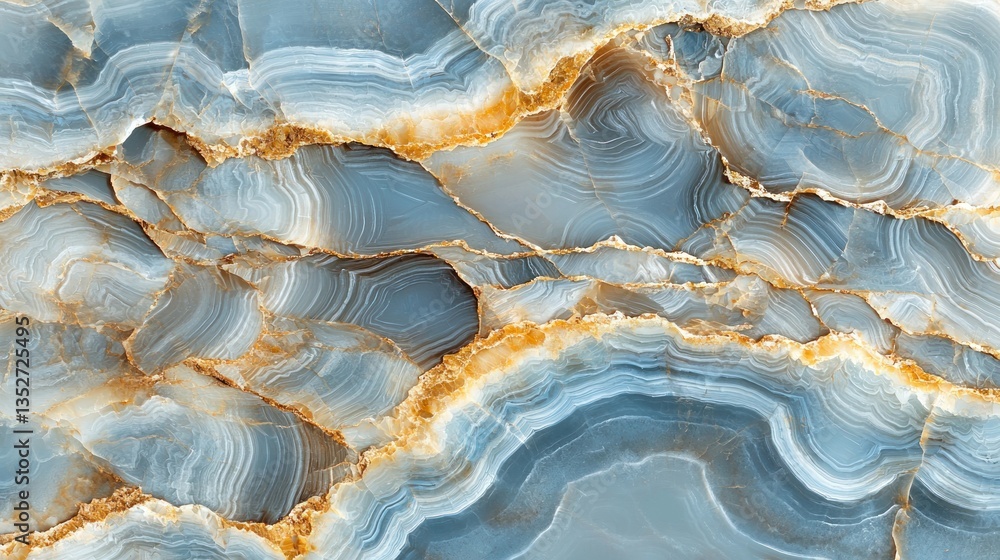 Fototapeta premium Abstract stone texture, blue, gold, white layers, and wavy patterns