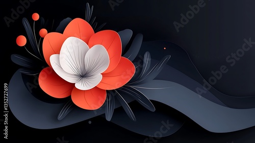 Abstract Floral Background with Red and White Paper Flowers