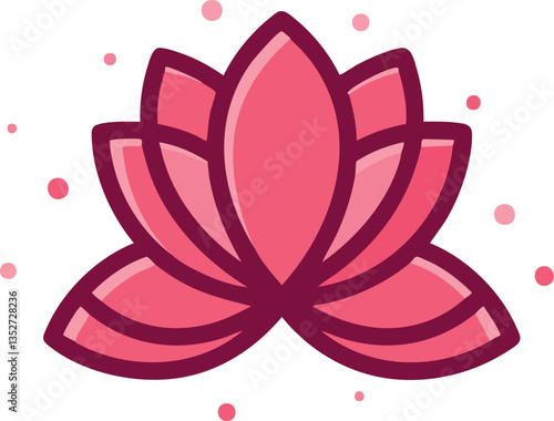 Cute pink lotus flower icon with thick outline and cartoon style