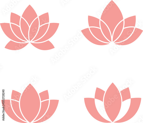 Soft coral lotus flower icons in minimalist flat style