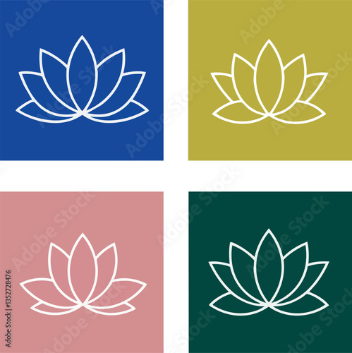 Colorful lotus flower minimalist icons in four quadrants
