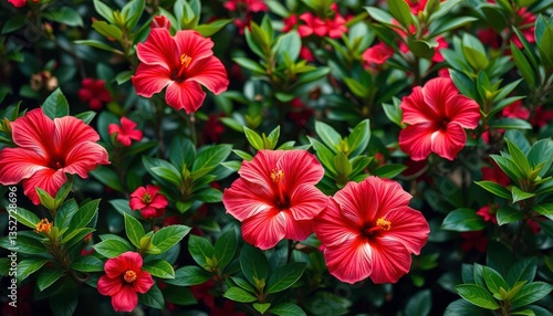 Wallpaper Mural Vibrant hibiscus blooms amidst rich, green foliage evoke a tropical paradise, summer,  flower power Torontodigital.ca