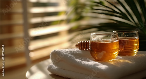Relaxing Afternoon With Honey Tea by the Window in a Cozy Indoor Setting