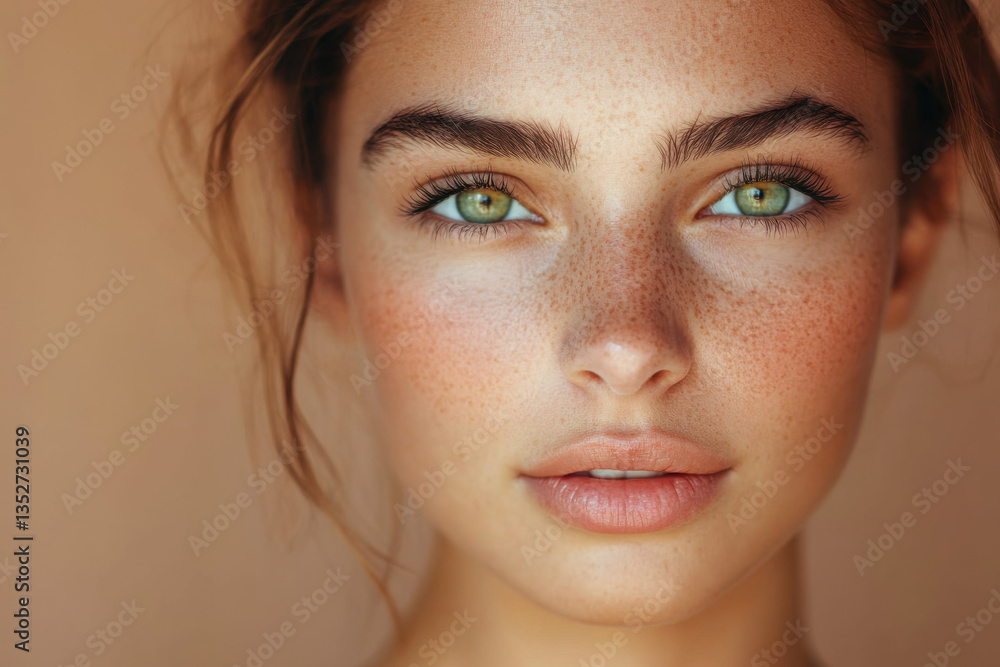Beautiful freckled model posing with natural makeup and perfect skin Beautiful freckled model posing with natural makeup and perfect skin