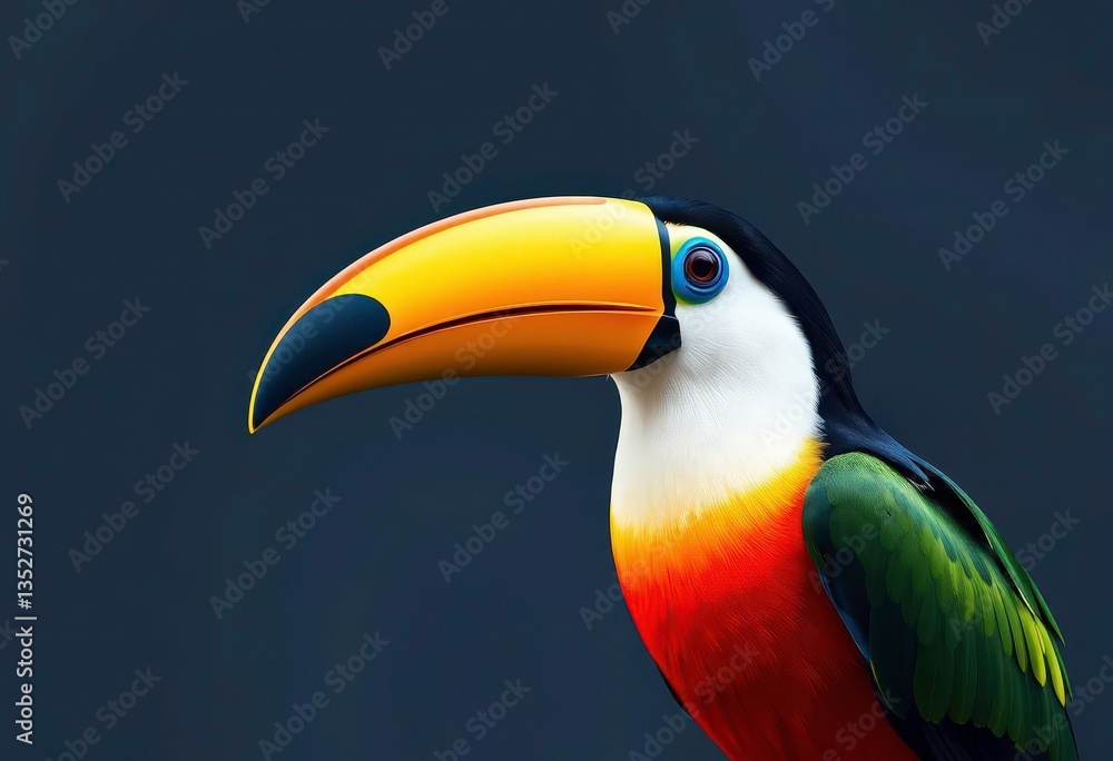 Naklejka premium Vibrant toucan with colorful beak and plumage in minimalist flat vector art style, minimalist, vector
