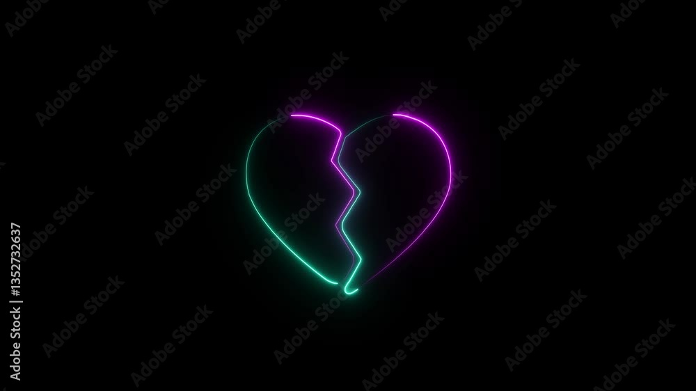 Glowing neon heartbeat cardiogram line. Glowing neon line Broken heart or divorce icon isolated on black background. Love symbol. Valentines day. Glowing neon heartbeat cardiogram line. Glowing neon line Broken heart or divorce icon isolated on black background. Love symbol. Valentines day.