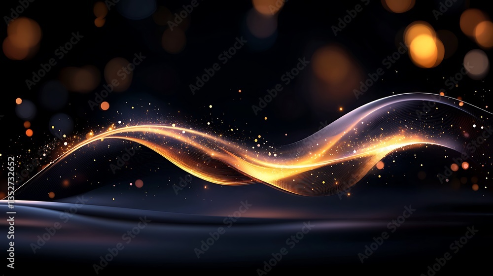 Fototapeta premium Abstract Golden Waves Background with Sparkling Particles