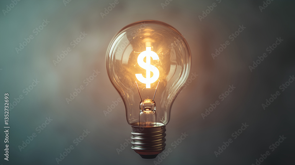 A light bulb with a glowing dollar sign inside, A light bulb with a glowing dollar sign inside,