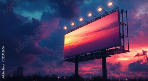 Bright Billboard Stands Tall Against a Colorful Twilight Sky in an Urban Area