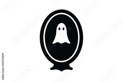cursed mirror vector icon with ghost reflection