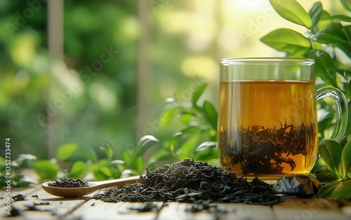 Herbal Tea Preparation in a Serene Botanical Setting With Natural Light