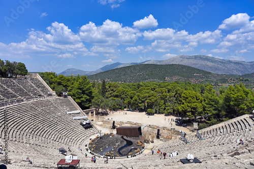 The Epidaurus Ancient Theatre is a theatre in the Greek old city of Epidaurus,summertime