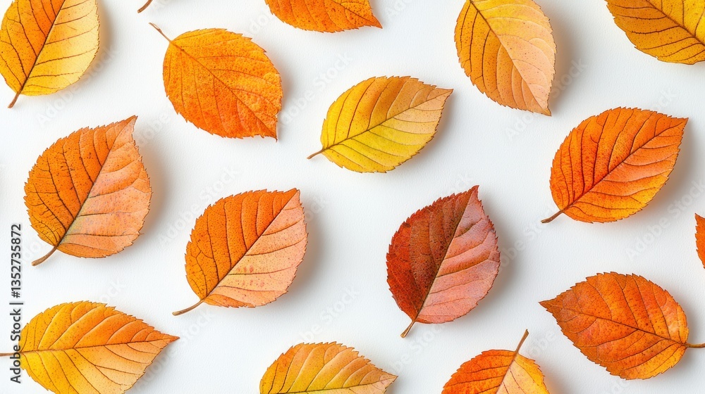 Obraz premium Autumn leaves pattern. Oranges, yellows, reds on a white background