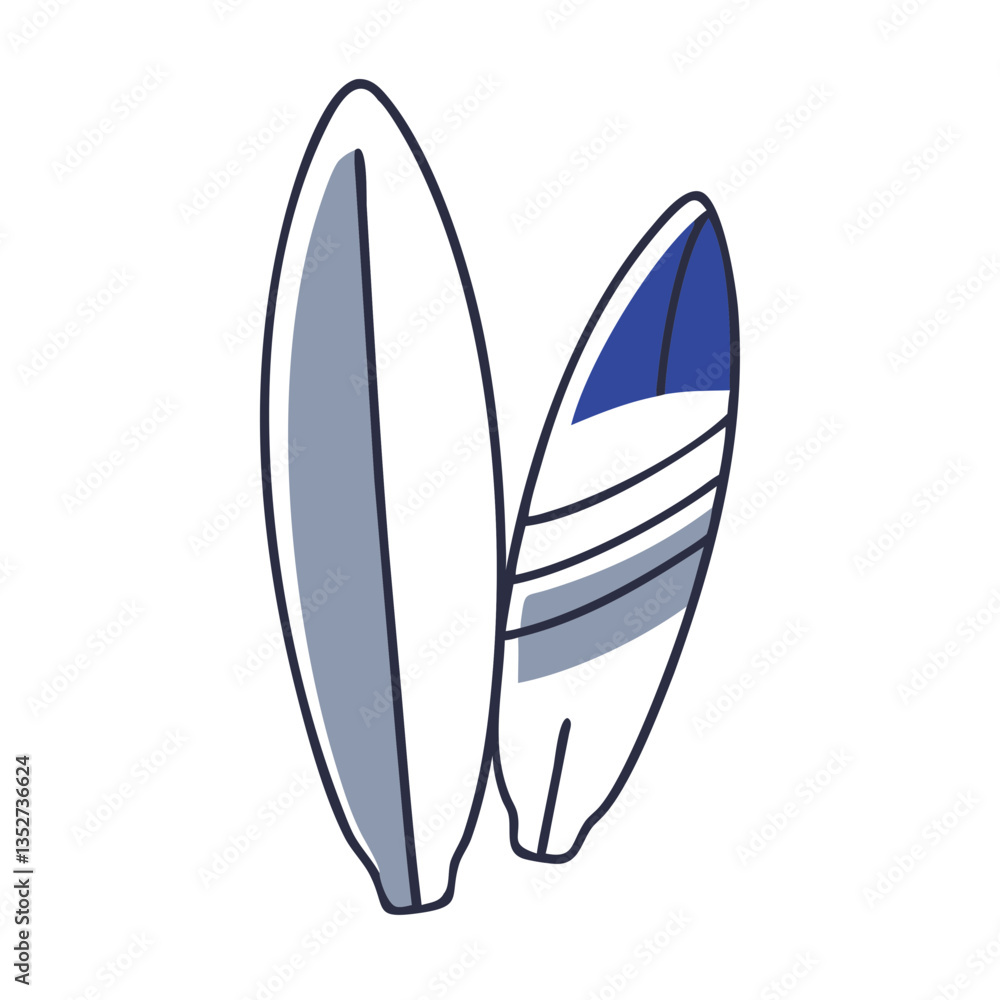 Surfboards icon in a Minimalist Style with Blue and White Colors Surfboards icon in a Minimalist Style with Blue and White Colors