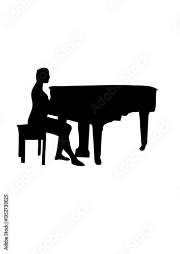 pianiste silhouette piano à queue dessin