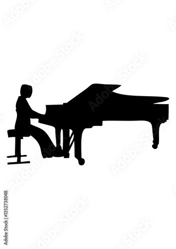 pianiste silhouette piano à queue dessin