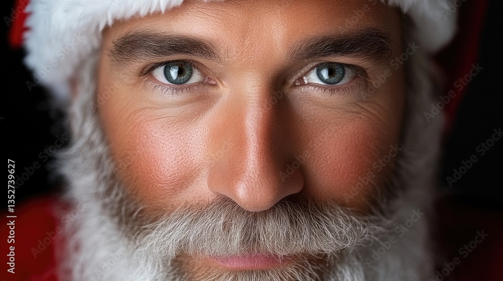 Close-up portrait of a man dressed as Santa Claus, intense gaze Close-up portrait of a man dressed as Santa Claus, intense gaze