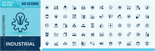 Industrial simple icon set. Includes symbols for manufacturing, production, engineer, engine and more. Industry icon. Vector icons collection. Vector line and solid icons. Pixel perfect.