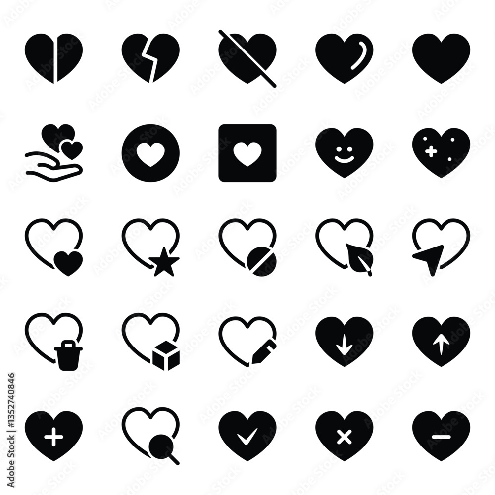 Glyph icons set for Likes & Hearts.