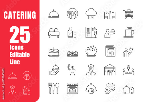 Set of editable catering icons. Food service, event, parties, presentations and banquets. Modern-style vector illustration