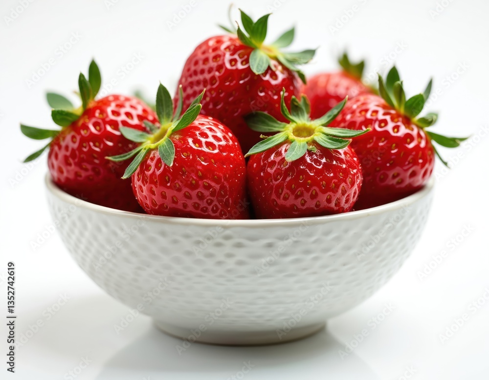 Fresh, ripe strawberries in white bowl. Red, juicy, healthy berries perfect for snacks, recipes, cooking. Vegan food concept. Summer harvest, organic produce for market. Fresh, ripe strawberries in white bowl. Red, juicy, healthy berries perfect for snacks, recipes, cooking. Vegan food concept. Summer harvest, organic produce for market.