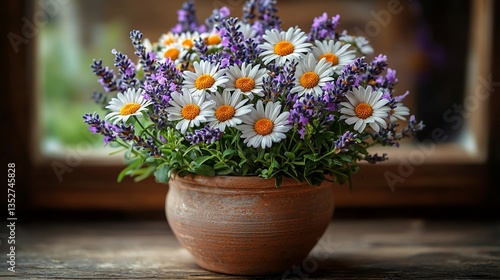 Wallpaper Mural Daisies and lavender bouquet in a rustic terracotta pot. Torontodigital.ca