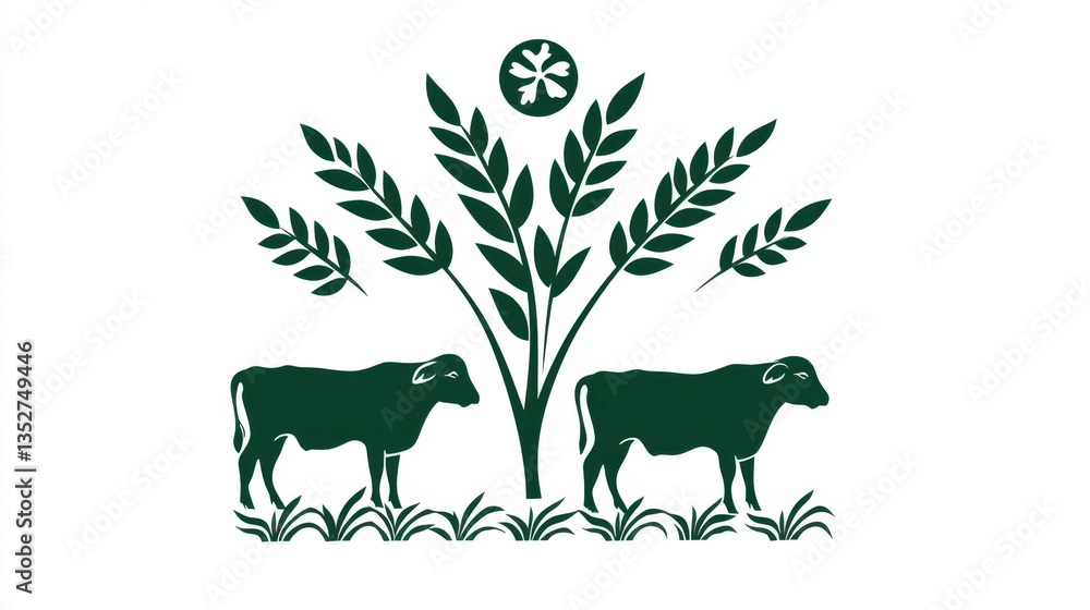 Design featuring cows and wheat symbolizing agriculture and sustainability in rural settings Design featuring cows and wheat symbolizing agriculture and sustainability in rural settings