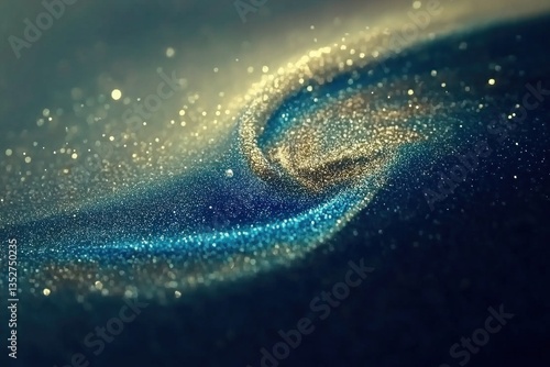 A blue and gold swirl of glittery particles