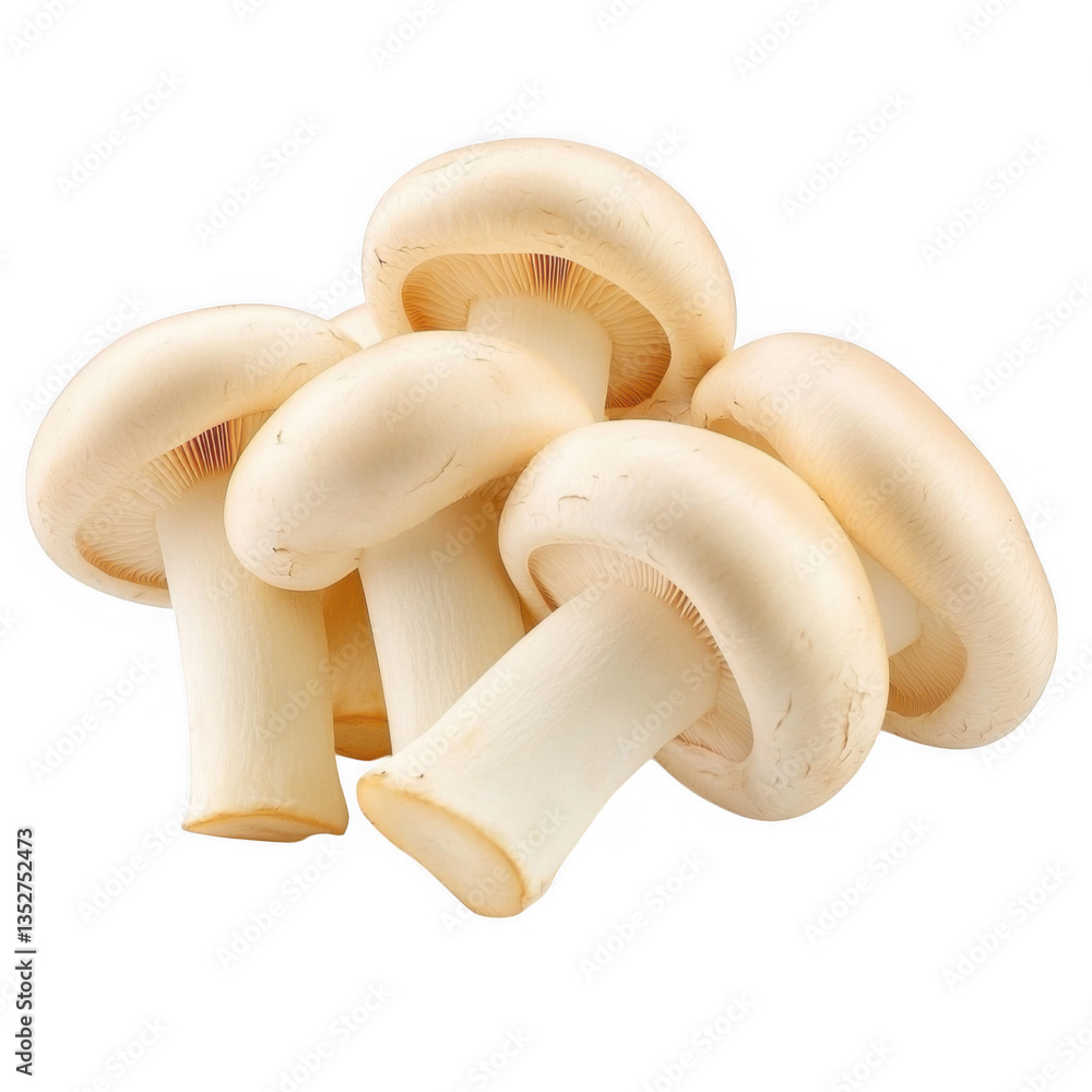 Fresh white mushrooms grouped together with a transparent background suitable for culinary applications and creative design projects Fresh white mushrooms grouped together with a transparent background suitable for culinary applications and creative design projects