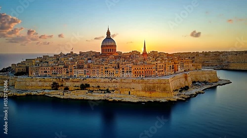 Valletta, Malta, Cityscape at Sunrise, Aerial View, Tourism