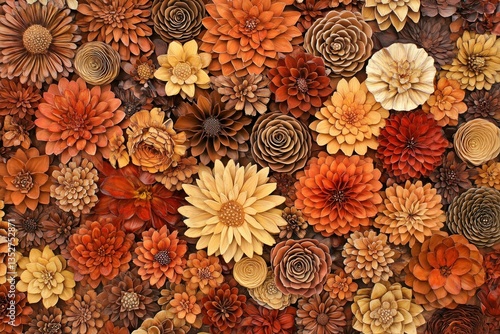 A close up of many different colored flowers and leaves
