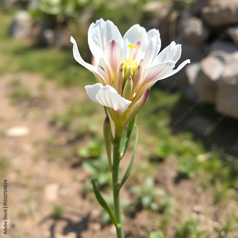 Elegant white flower blooming with sunlight shining on its delicate petals Elegant white flower blooming with sunlight shining on its delicate petals