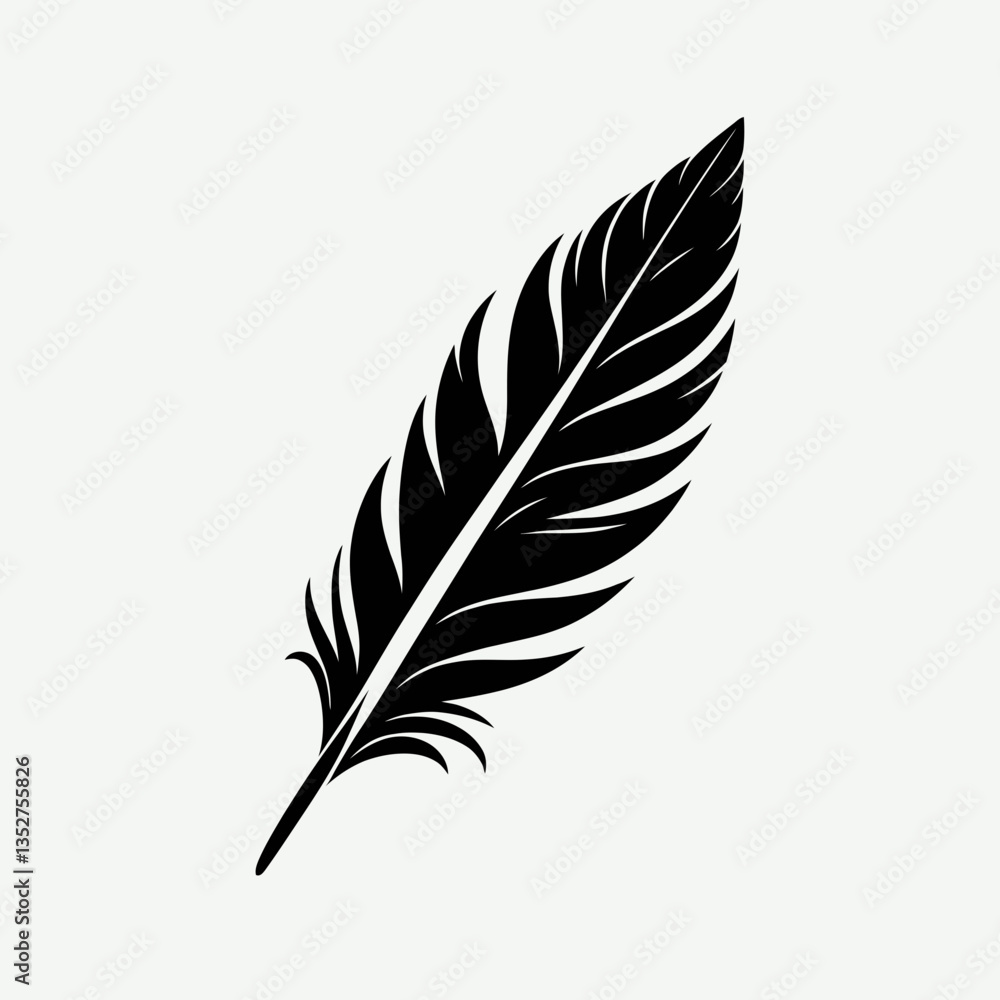 very simple flat and minimalist Feather Quill silhouette in black on a white background very simple flat and minimalist Feather Quill silhouette in black on a white background